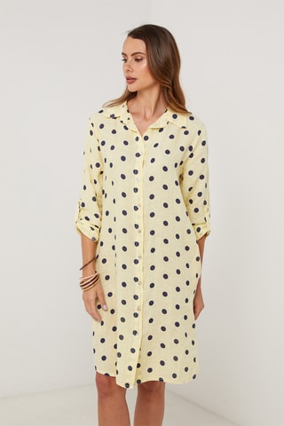 Vestido camisero de lino - Amarillo