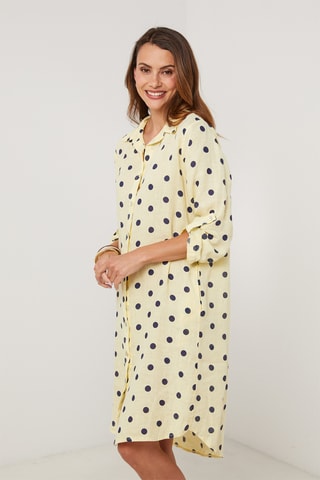 Vestido camisero de lino - Amarillo