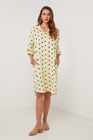 Vestido camisero de lino - Amarillo