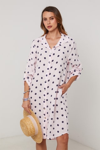 Vestido camisero de lino - Rosa