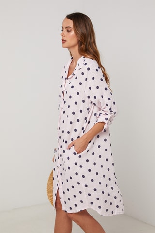 Vestido camisero de lino - Rosa