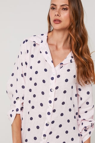 Vestido camisero de lino - Rosa