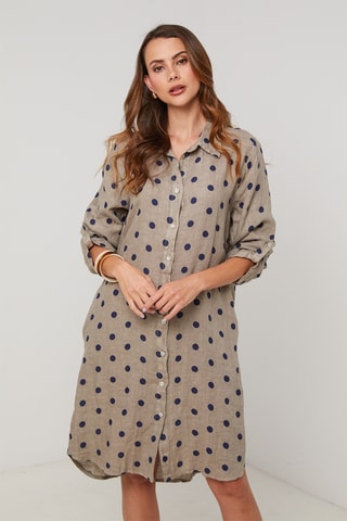 Vestido camisero de lino - Topo