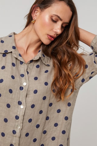 Vestido camisero de lino - Topo