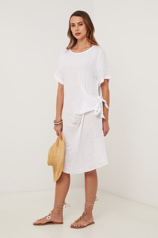 Vestido recto de lino - Blanco