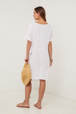 Vestido recto de lino - Blanco