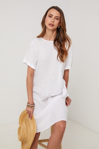 Vestido recto de lino - Blanco