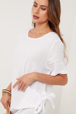 Vestido recto de lino - Blanco