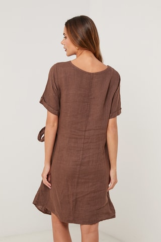 Vestido recto de lino - Marrón