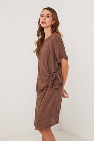 Vestido recto de lino - Marrón
