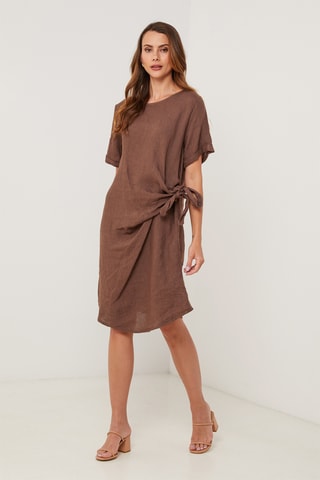 Vestido recto de lino - Marrón