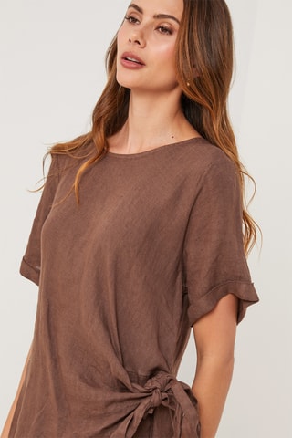 Vestido recto de lino - Marrón