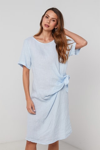 Vestido recto de lino - Azul claro