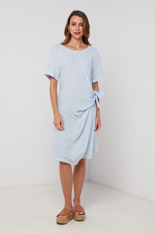 Vestido recto de lino - Azul claro