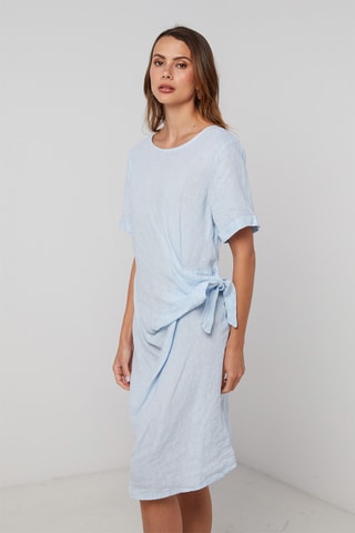 Vestido recto de lino - Azul claro
