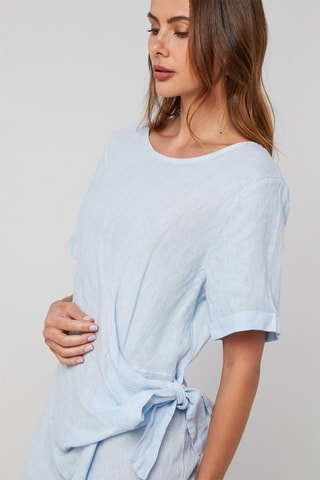 Vestido recto de lino - Azul claro