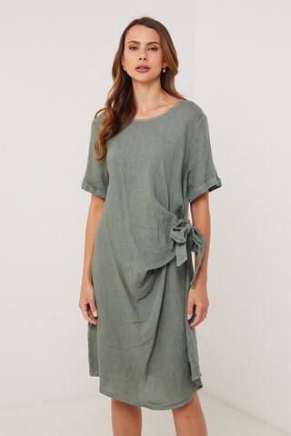 Vestido recto de lino - Caqui