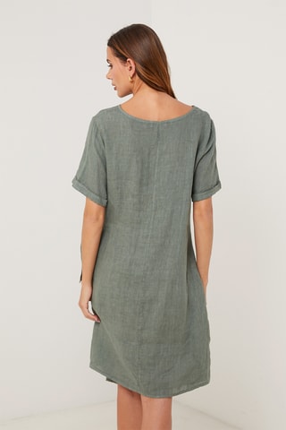 Vestido recto de lino - Caqui