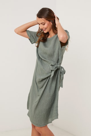 Vestido recto de lino - Caqui