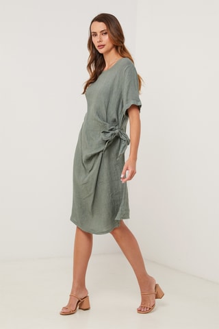 Vestido recto de lino - Caqui