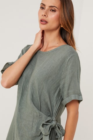 Vestido recto de lino - Caqui