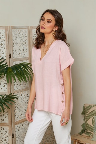 Blusa de lino - - Rosa
