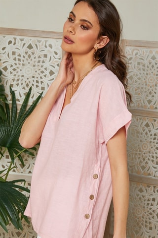 Blusa de lino - - Rosa