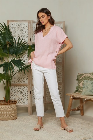 Blusa de lino - - Rosa