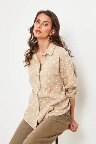Camisa - Beige y blanco