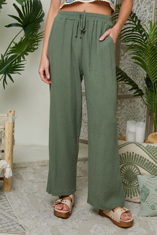 Pantalón ancho 100 % lino - Caqui