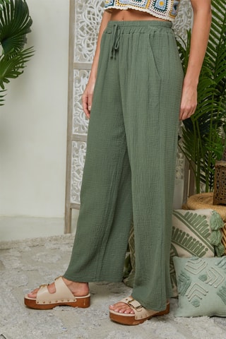 Pantalón ancho 100 % lino - Caqui