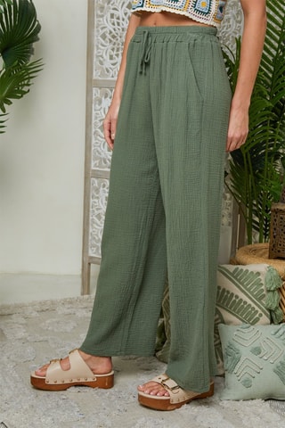 Pantalón ancho 100 % lino - Caqui