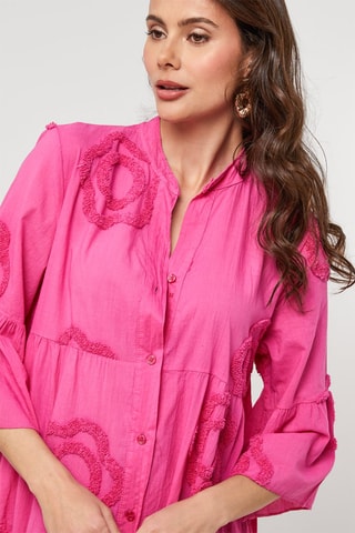 Vestido camisero de lino - Rosa