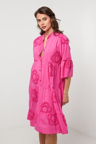 Vestido camisero de lino - Rosa