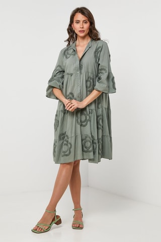 Vestido camisero de lino - Caqui