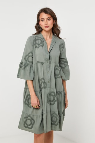 Vestido camisero de lino - Caqui