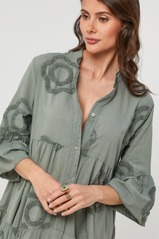 Vestido camisero de lino - Caqui