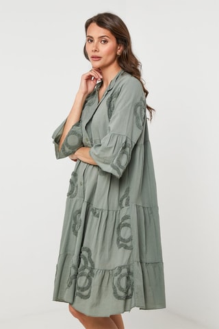 Vestido camisero de lino - Caqui
