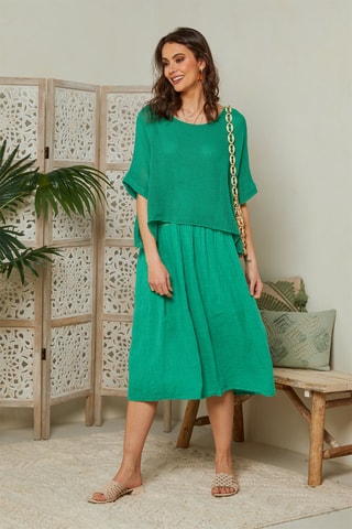 Vestido midi efecto doble prenda - Verde