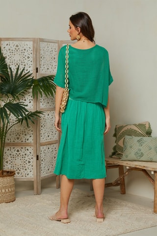 Vestido midi efecto doble prenda - Verde