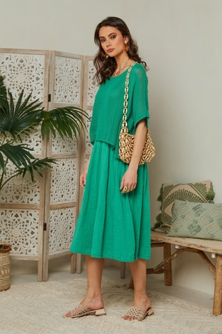 Vestido midi efecto doble prenda - Verde