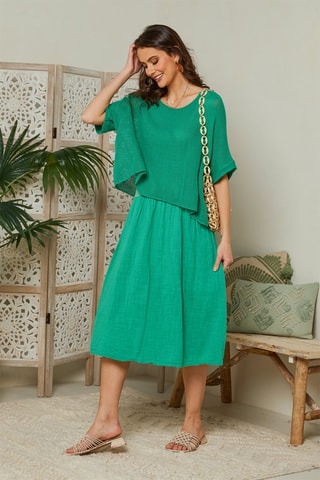 Vestido midi efecto doble prenda - Verde