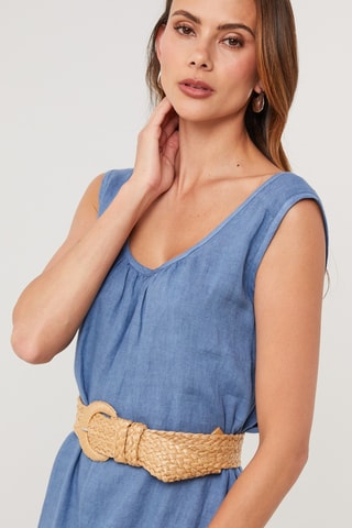 Vestido midi de lino sin mangas - Azul