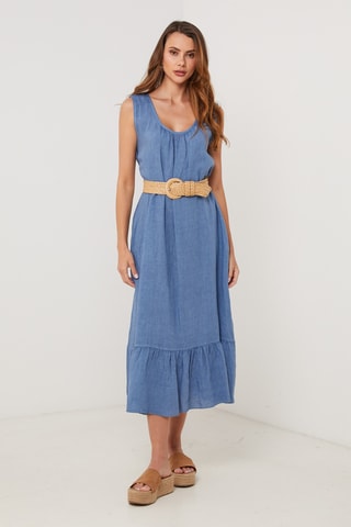 Vestido midi de lino sin mangas - Azul