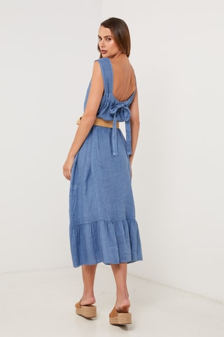 Vestido midi de lino sin mangas - Azul