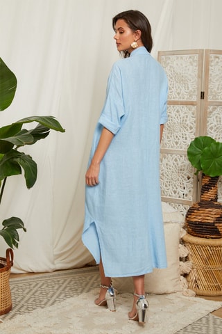 Vestido largo de lino - Celeste