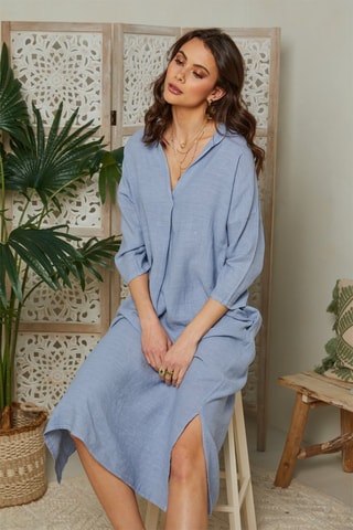 Vestido largo de lino - Índigo