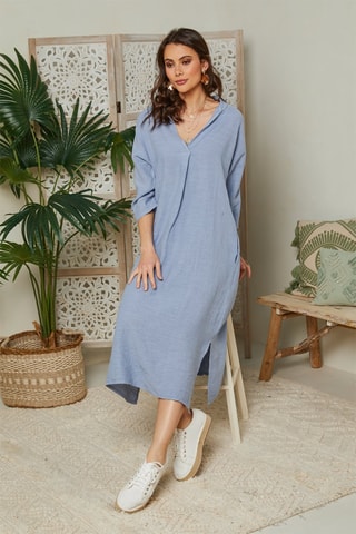 Vestido largo de lino - Índigo