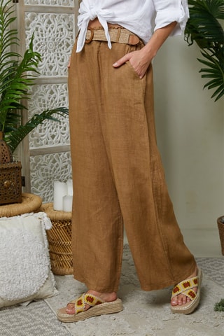 Pantalón ancho de tiro alto - Camel
