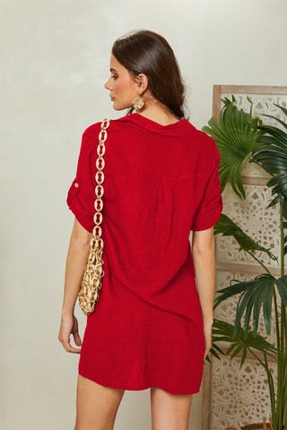 Vestido recto de lino - Rojo